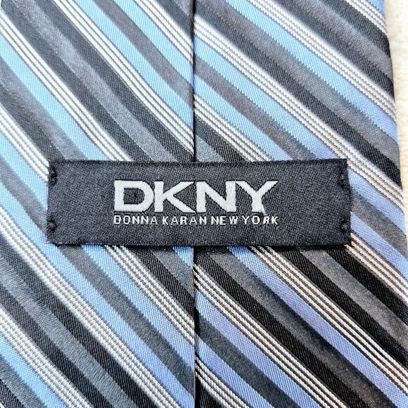 Lot of 2 DKNY Donna Karan Designer Striped Blue & Gray 100% Silk Neckties - Picture 9 of 14